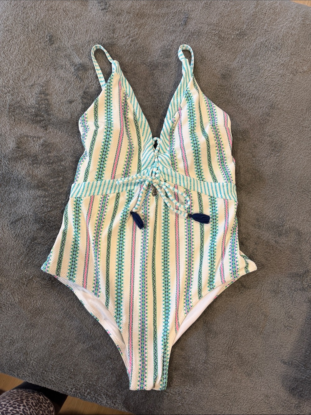 Jessica Simpson Striped One-Piece Swimsuit in Green, Pink & Cream